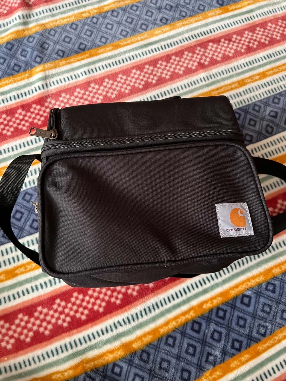 Carhartt Black Crossbody Messenger Bag with Orange Logo Patch